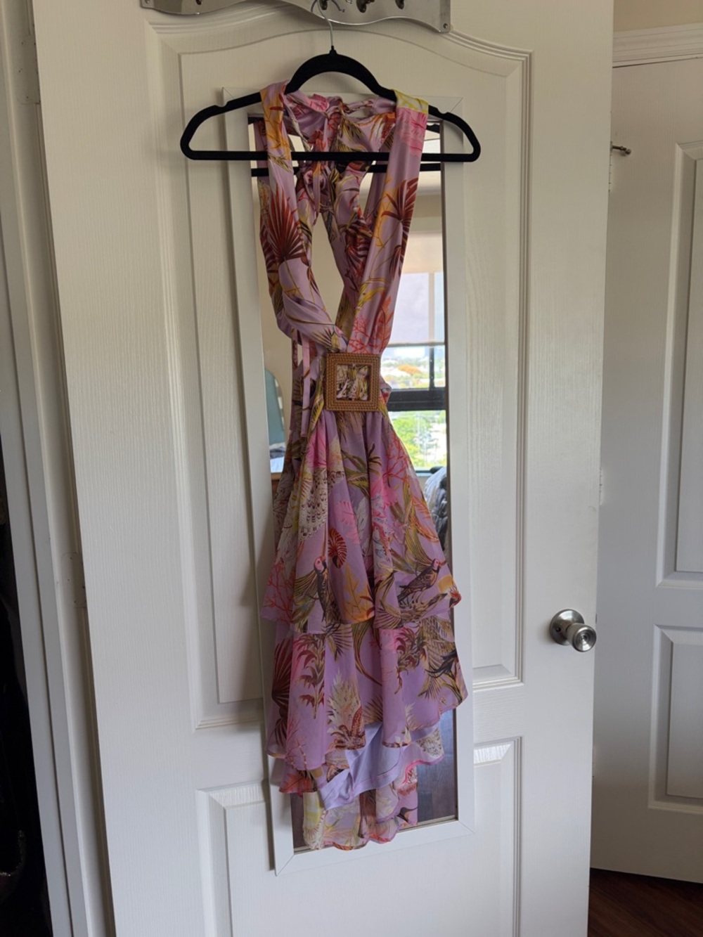 Luxxel Lavender Floral High-Low Tiered V-Neck Dress